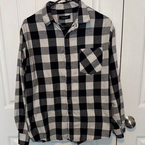 Classic Black and White Plaid Button-Down Shirt